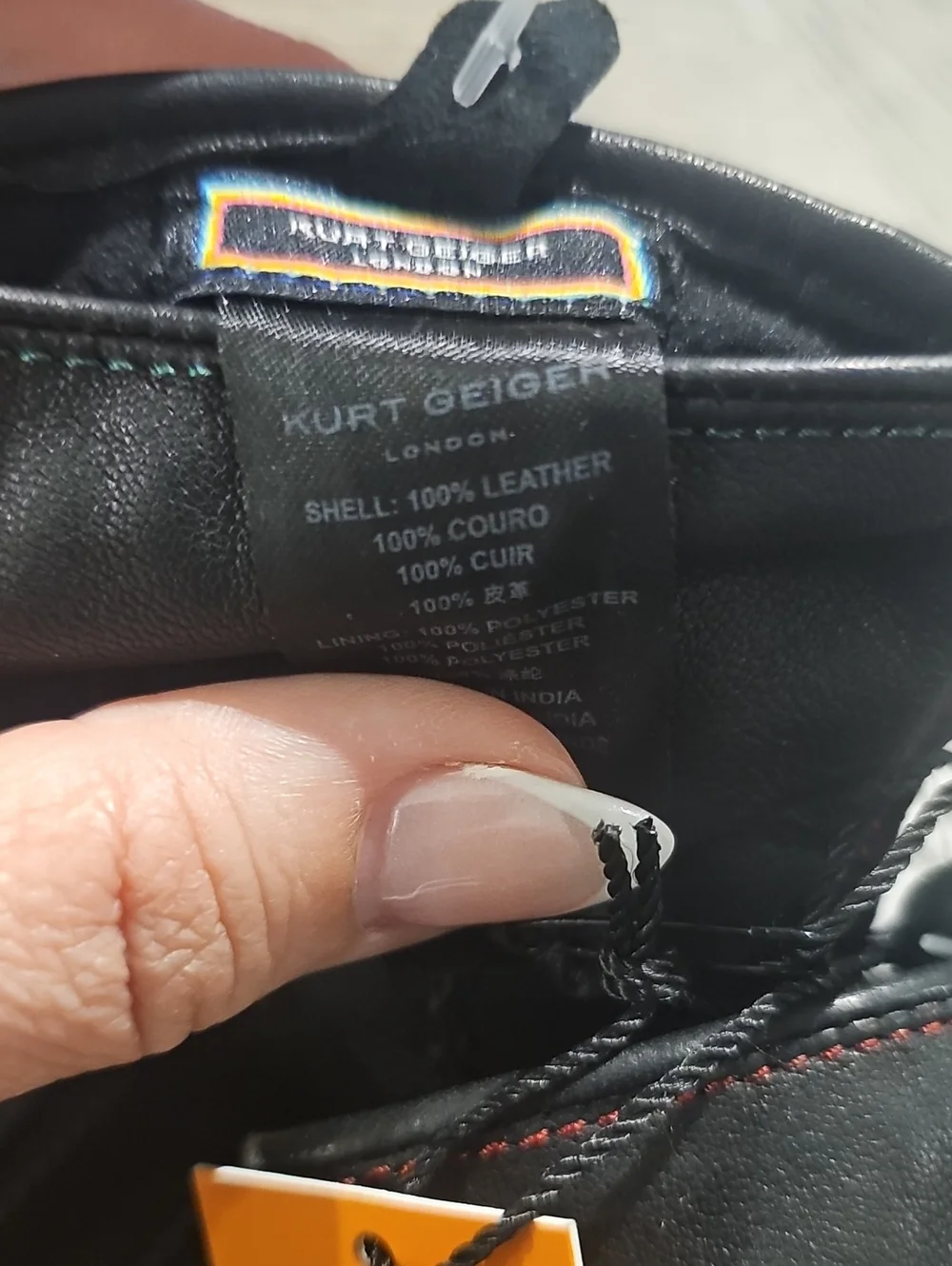 Kurt Geiger London Eagle Black Leather Gloves Rainbow Stitching NWT $98 SZ M